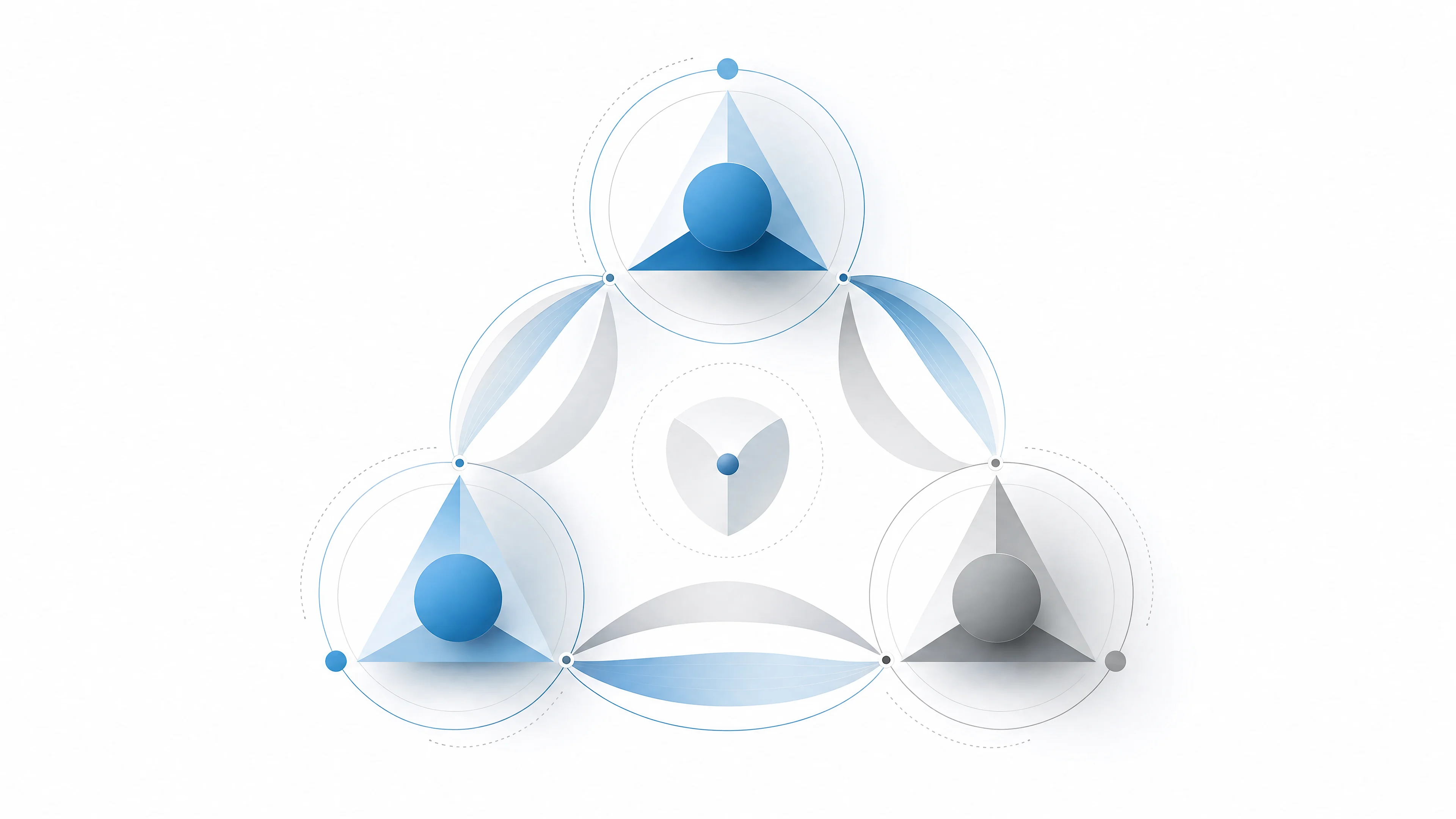 Abstrakt geometrisk illustrasjon av tre sammenkoblede noder