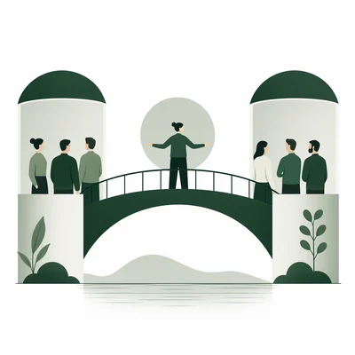 Abstrakt illustrasjon av overbroende triade som bygger bro mellom siloer